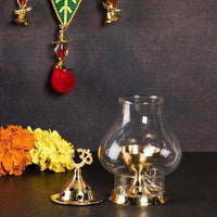 Brass Akhand Diya with Borosilicate Glass for Puja Home Temple Oil Lamp Tea Holder